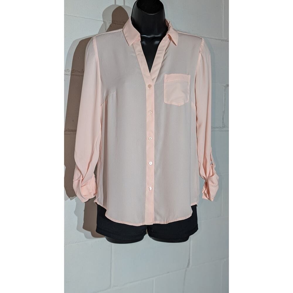 The Limited Blush Pink Sheer Button Down Long Sleeve Blouse Top Xsmall